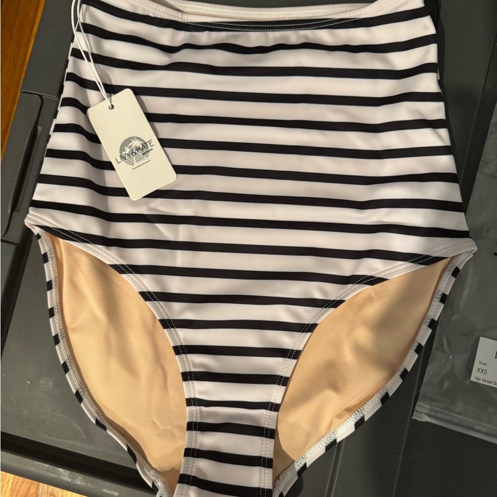 Livy & Kate Black and White Striped High-Waisted Bikini Bottom